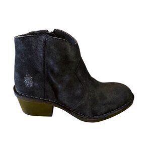 Fly London Dari Size 38 US 7.5 Anthracite Black Suede NWB Leather Ankle Bootie